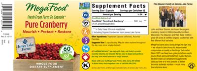 Photo of the MegaFood Pure Cranberry label