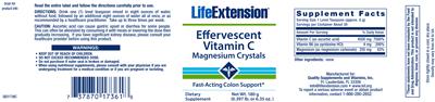 Photo of the Life Extension Effervescent Vitamin C Magnesium Crystals label