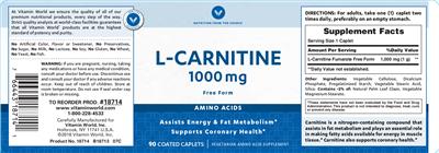 Photo of the Vitamin World L-Carnitine 1000 mg Free Form label