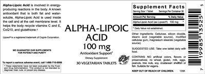 Photo of the VitaCeutical Labs Alpha-Lipoic Acid 100 mg label