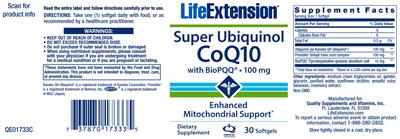 Photo of the Life Extension Super Ubiquinol CoQ10 100 mg with BioPQQ label