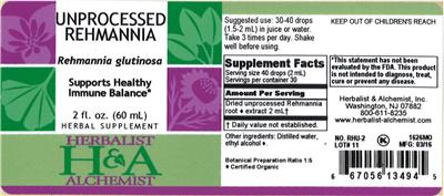 Photo of the Herbalist & Alchemist Unprocessed Rehmannia label