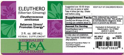 Photo of the Herbalist & Alchemist Eleuthero label