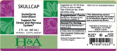 Photo of the Herbalist & Alchemist Skullcap label