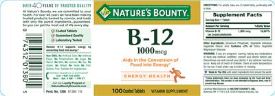 Photo of the Nature's Bounty B-12 1000 mcg label