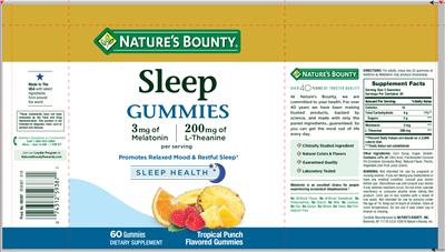 Photo of the Nature's Bounty Sleep Gummies Tropical Punch Flavored Gummies label