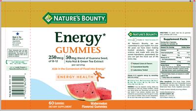 Photo of the Nature's Bounty Energy Gummies Watermelon Flavored Gummies label