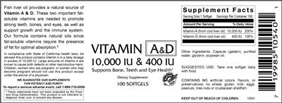 Photo of the VitaCeutical Labs Vitamin A & D label