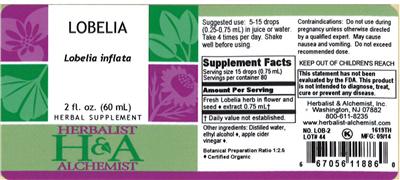 Photo of the Herbalist & Alchemist Lobelia label