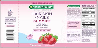 Photo of the Nature's Bounty Optimal Solutions Hair, Skin & Nails Gummies With Biotin Strawberry Flavored label