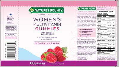 Photo of the Nature's Bounty Optimal Solutions Women's Multivitamin Gummies With Collagen Raspberry Flavored label