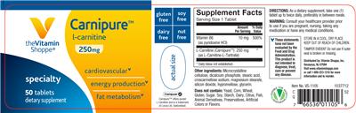 Photo of the The Vitamin Shoppe Carnipure L-Carnitine 250 mg label