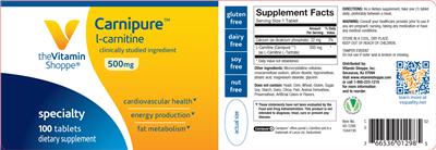 Photo of the The Vitamin Shoppe Carnipure L-Carnitine 500 mg label