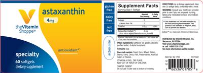 Photo of the The Vitamin Shoppe Astaxanthin 4 mg label
