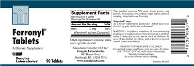 Photo of the Douglas Laboratories Ferronyl Tablets label