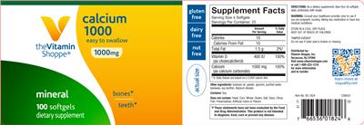 Photo of the The Vitamin Shoppe Calcium 1000 1000 mg label