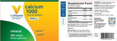 Photo of the The Vitamin Shoppe Calcium 1000 1000 mg label