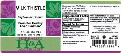 Photo of the Herbalist & Alchemist Milk Thistle label
