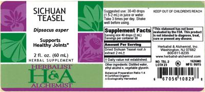 Photo of the Herbalist & Alchemist Sichuan Teasel label