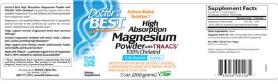 Photo of the Doctor's Best High Absorption 100% Chelated Magnesium Powder label