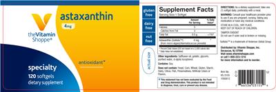 Photo of the The Vitamin Shoppe Astaxanthin 4 mg label