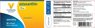 Photo of the The Vitamin Shoppe Astaxanthin 12 mg label