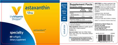 Photo of the The Vitamin Shoppe Astaxanthin 12 mg label