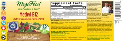 Photo of the MegaFood Methyl B12 label