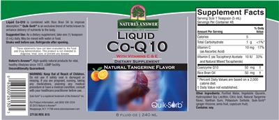 Photo of the Nature's Answer Liquid Co-Q10 Natural Tangerine Flavor label