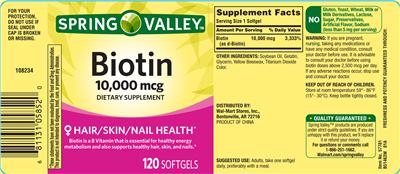 Photo of the Spring Valley Biotin 10,000 mcg label