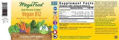 Photo of the MegaFood Vegan B12 label