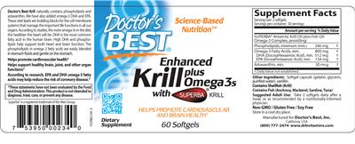 Photo of the Doctor's Best Enhanced Krill Plus Omega 3s label