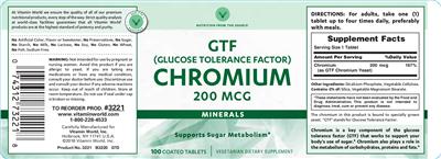 Photo of the Vitamin World GTF Chromium 200 mcg label