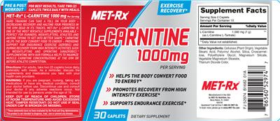 Photo of the MET-Rx L-Carnitine 1000 mg label