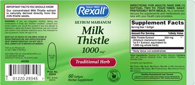 Photo of the Rexall Milk Thistle 1000 mg label