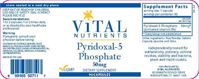 Photo of the Vital Nutrients Pyridoxal-5 Phosphate 50 mg label