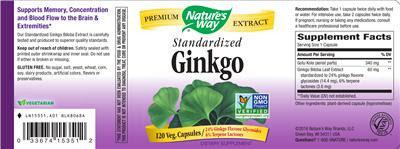 Photo of the Nature's Way Standardized Ginkgo label