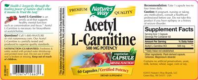 Photo of the Nature's Way Acetyl L-Carnitine 500 mg label
