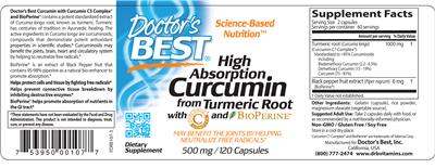 Photo of the Doctor's Best High Absorption Curcumin 500 mg label