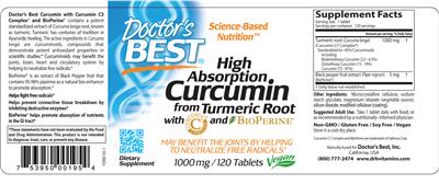Photo of the Doctor's Best High Absorption Curcumin 1000 mg label