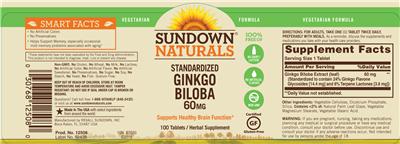 Product label for Standardized Ginkgo Biloba 60 mg
