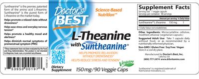 Photo of the Doctor's Best L-Theanine With Suntheanine 150 mg label