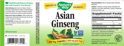 Photo of the Nature's Way Asian Ginseng label