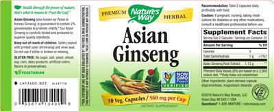 Photo of the Nature's Way Asian Ginseng label