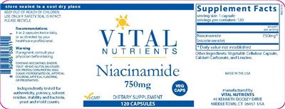 Photo of the Vital Nutrients Niacinamide 750 mg label