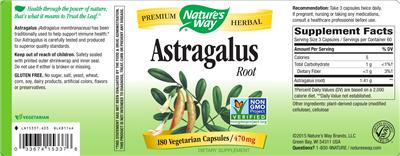 Photo of the Nature's Way Astragalus Root label