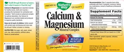 Photo of the Nature's Way Calcium & Magnesium Mineral Complex label