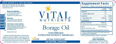 Photo of the Vital Nutrients Borage Oil label
