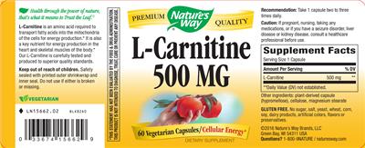 Photo of the Nature's Way L-Carnitine 500 mg label