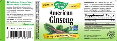 Photo of the Nature's Way American Ginseng label